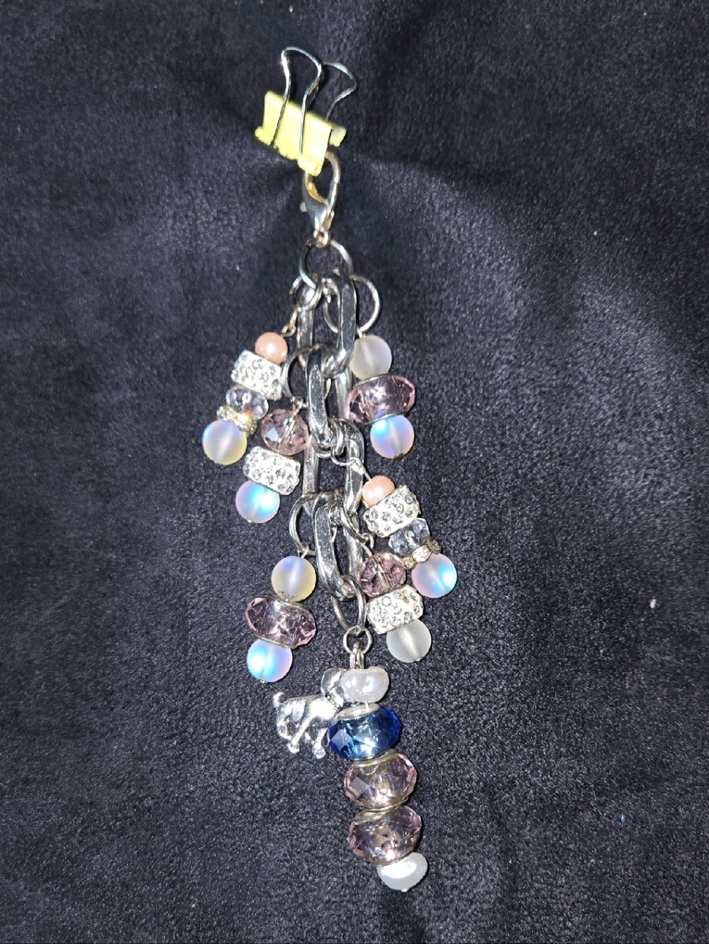 Silver Tone Multi-Bead Charm Dangle Earrings - Pink & Iridescent